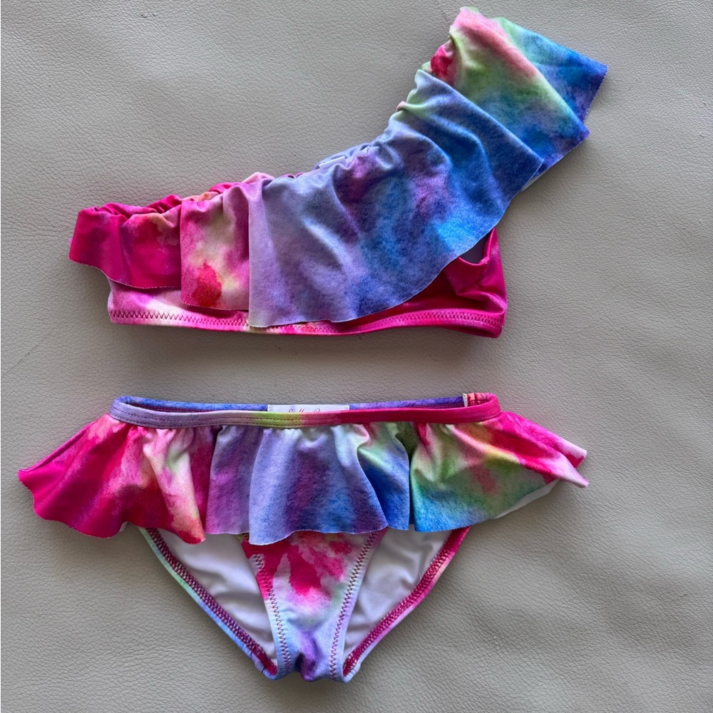 STELLA COVE McCartney Colorful Tie-Dye One Shoulder Girl's Bikini Swimsuit 4-5